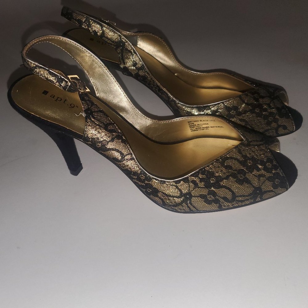 Facy gold and black low heels